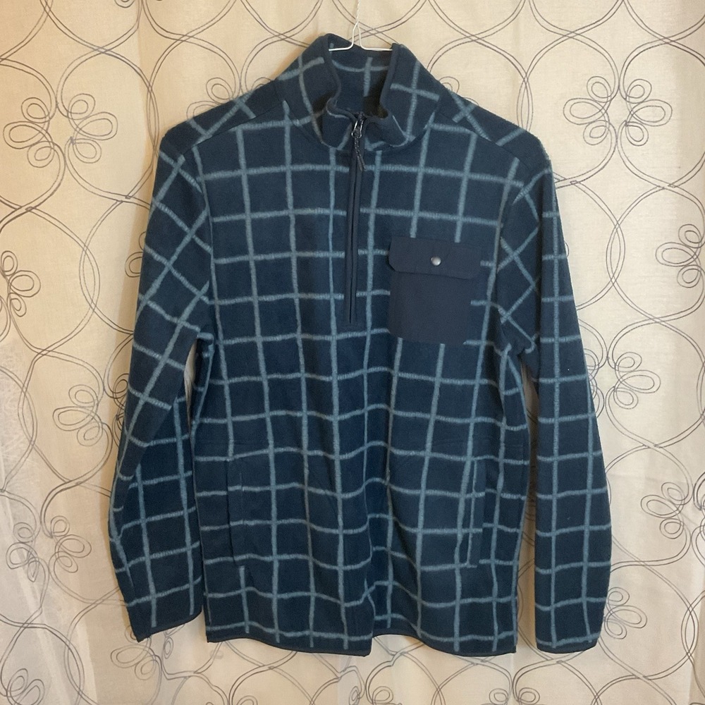 Goodfellow & Co 1/4 Zip Sweatshirt Men's Collared Blue Checkered Size XL‎